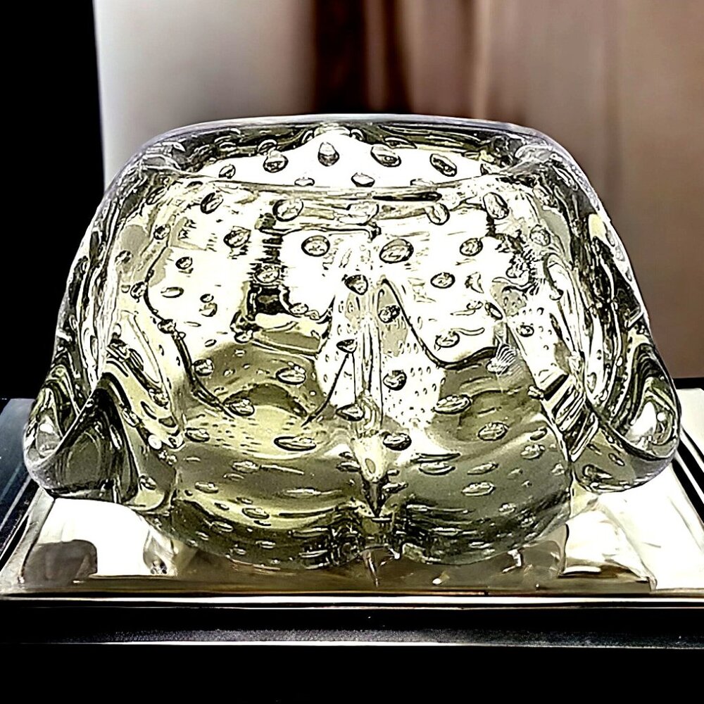 Italy Rare Murano Glass Bowl Barovier & Toso Bullicante Glass 60s